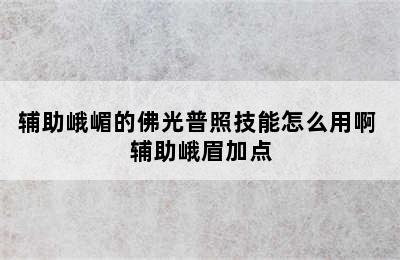 辅助峨嵋的佛光普照技能怎么用啊 辅助峨眉加点